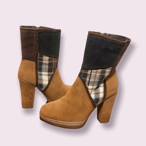 MUK LUKS Women’s Nola High Heel Suede Boots /Plaid detailing size 6 - Picture 6 of 8